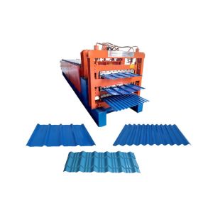China Building Roofing Panel Glazed Tile Three Layer Roll Forming Machine Steel Panel on sale