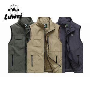 Cheap Casual Stand Collar Sleeveless Blank Wear Outdoor Utility Hunting Knitted Plus Size Waistcoat Mens Gym Mesh Vest for sale