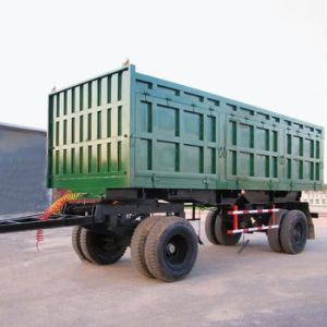 Farm 2-Axles Flat Platform Fence Drawbar Full Trailer With Ladder