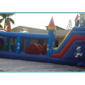 Cheap Commercial Smurfs Inflatable Obstacle Course With Slide N Digital Printing for sale