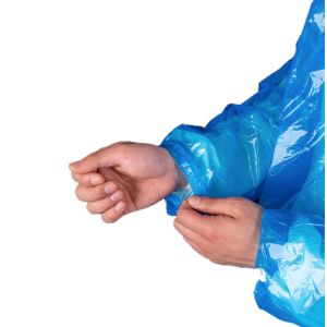 Disposable Transparent PE Raincoat With Long Sleeves And Drawstring Hood