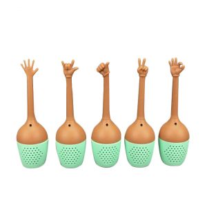 China Cute creativity wholesale high quality custom Unique gesture Series shape loose leaf tea filter travel silicone tea infuser on sale