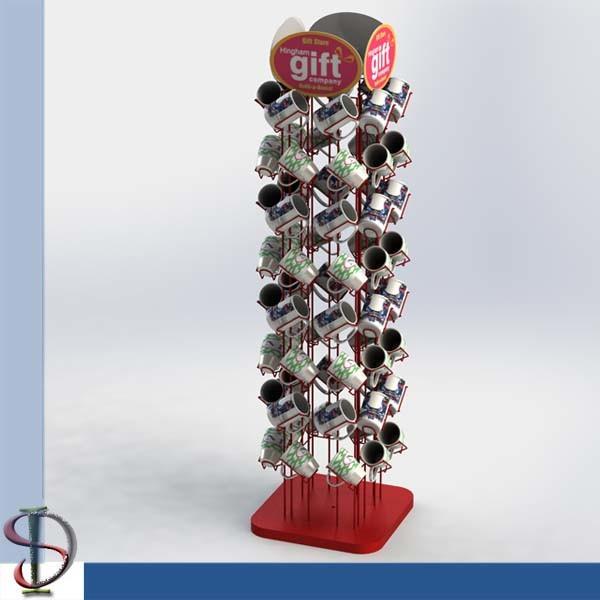 Quality MUGS RED KIOSK / Metal hooks display stand / Mult-hooks display rack / POP display stand wholesale