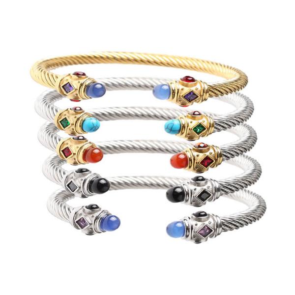Titanium steel cable ruby turquoise stone bracelet accessories golden elastic