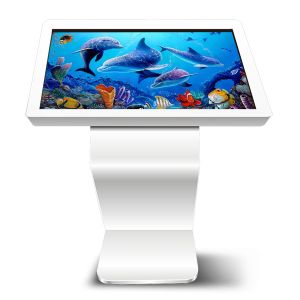 43 Inch Interactive Multimedia Free Standing Kiosk Tempered Glass Material