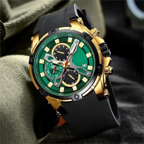 Men'S Casual Alloy Quartz Sport Watches Multifunctional Chrono Silicone 3ATM