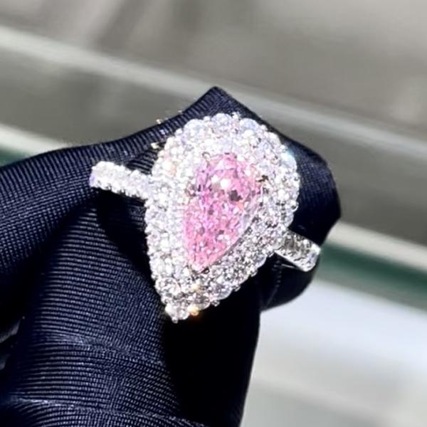 18k Pear Shape Around Inlay Design Ring Lab Grown Pink Diamond Ring Classic