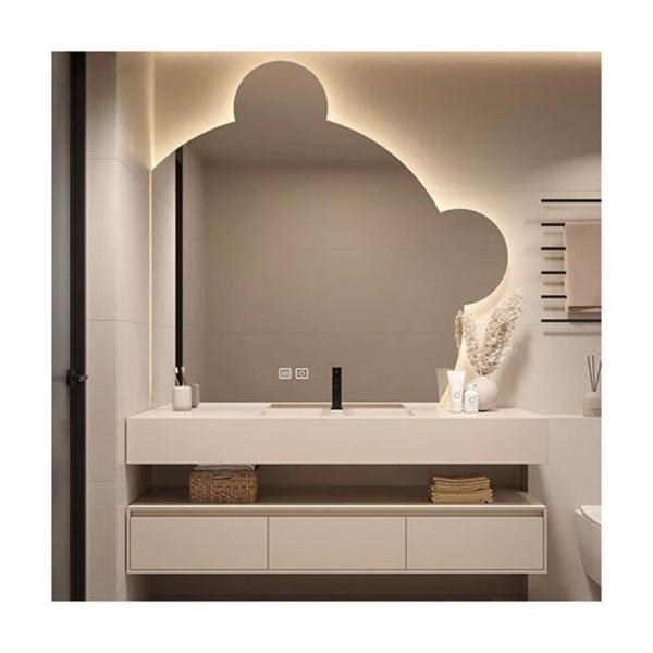 Rectangle LED Mirror Cabinet with Sintered Stone Countertop and Bathroom Storage