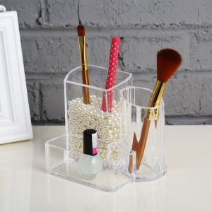 Durable Countertop Makeup Organizer Tray Cosmetic Display Case, 3 Compartments