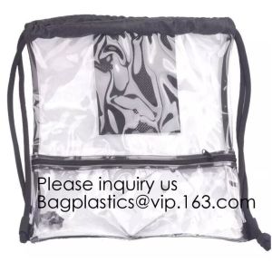 Clear Drawstring PVC Drawstring Backpack With Mesh Side Pockets For School,