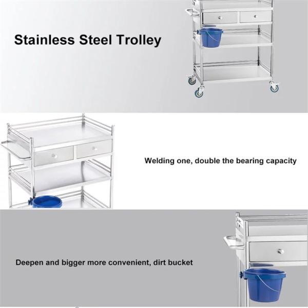 RK Bakeware China Medical Hospital Dressing Stainless Steel Trolley Surgical Trolley with Drawers