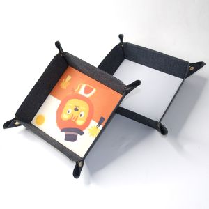 Sublimation Leather Trays Blanks Foldable Square Denim Fabric Desk Storage