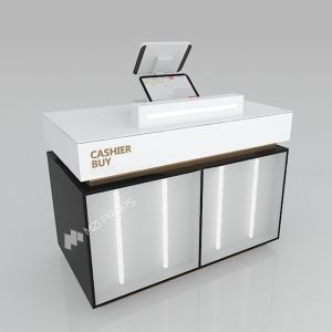 China Customized Skincare Shop Checkout Counter Platinum Wooden Cash Register For Visual Merchandising Cosmetic Store Fixtures And Premium Store Table on sale