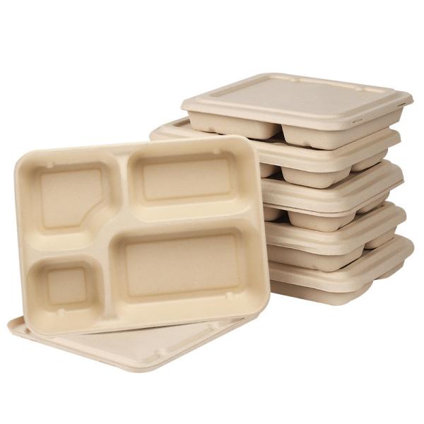Quality 4 Compartments Biodegradable Sugarcane Bagasse Plates Compostable For Lunch wholesale
