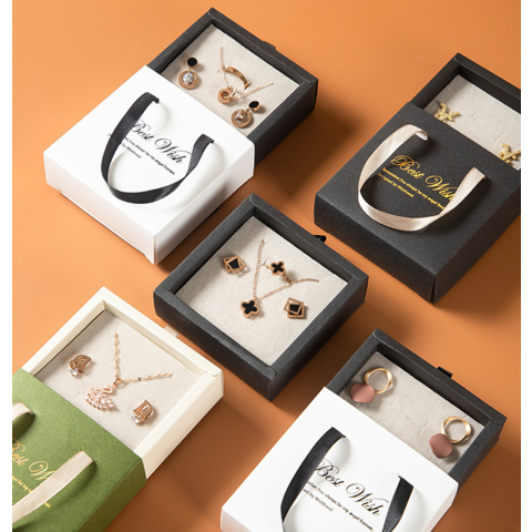 Customized Logo Recycled Luxury Jewelry Gift Drawer Packaging Paper Bag with Handle