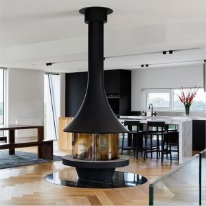 Indoor Decorative Ceiling Mounted Wood Burning Suspended and Rotating Fireplace