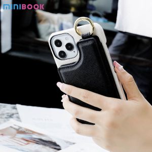 Minibook Custom Saffiano Phone Case Mirror Wrist Strap and Card Holder for