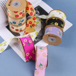 OEM Blossom Flower Art Printed Ribbon 40mm Custom Ribbon With Logo