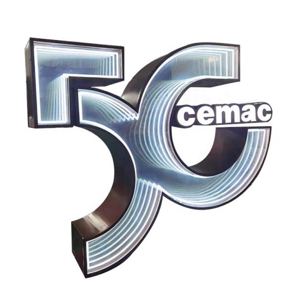 Customized Infinity Abyssal Mirror Backlit Sign with 3D Metal Logo and Neon