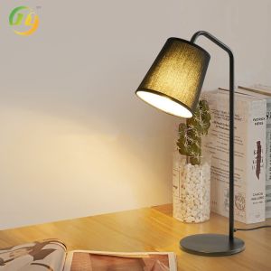 Modern Rustic Style Fabric-Shaped Bedroom Bedside LED Table Lamp Warm Bright
