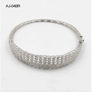12.57g 925 Sterling Silver Bangles With Cubic Zirconia Two Lines