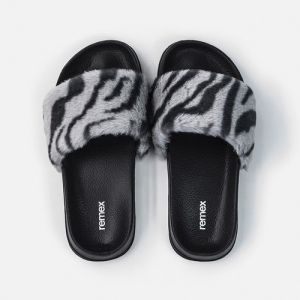 Cheap Black Reusable 39EU EVA Slide Sandal With Zebra Faux Fur for sale