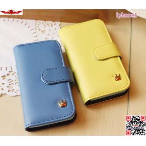 New Arrival Crown Type PU Flip Leather Cover Case For Iphone 4 4S 5 5S Multi