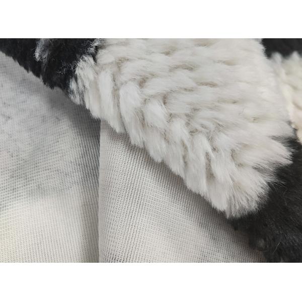 Soft Polyester Rabbit Fur Fabric 500gsm Printed Plaid Fake For Winter Coat