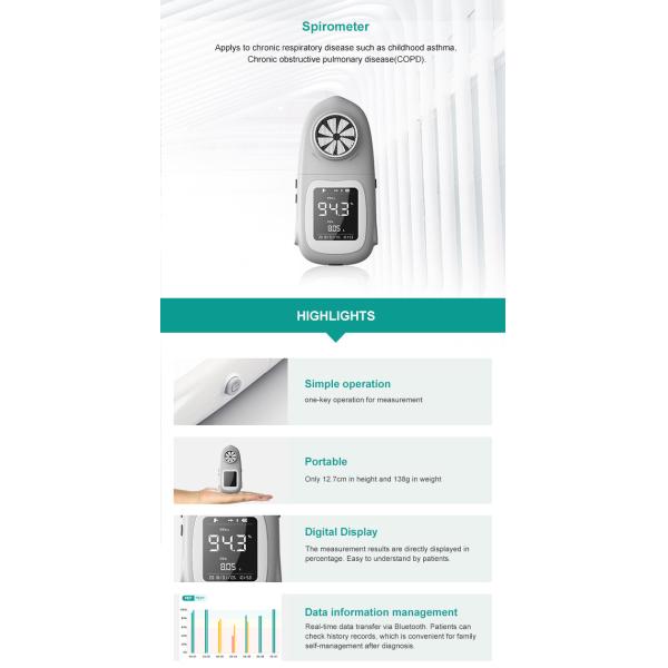 Gray Electronic Handheld Spirometer Plastic Handheld Digital Spirometer