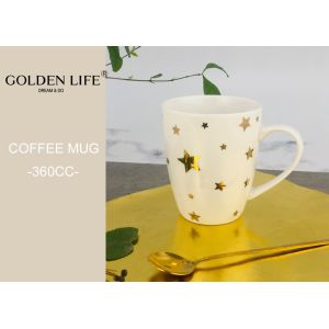 Ceramic Christmas Themed Mugs 360ML Capacity With Real Gold Star And Lines