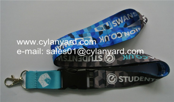 Quality Sublimated neck lanyard with plastic release buckle and swivel clip, wholesale