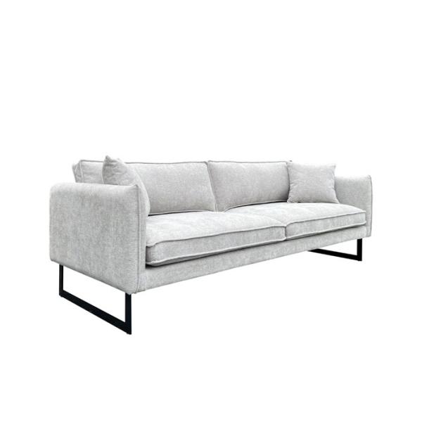 Fabric sofa 3seater metal leg crossing high density foam padded seats pillows