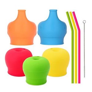 Silicone Sippy Straw Cup Lids For Toddlers Babies Drinking Straws Reusable Spill