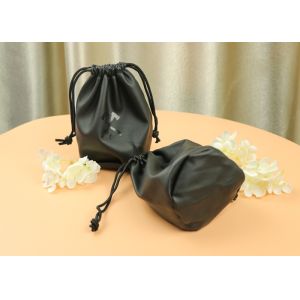 Black PU Leather Double Drawstring Gift Bags Customized With Embossing Logo