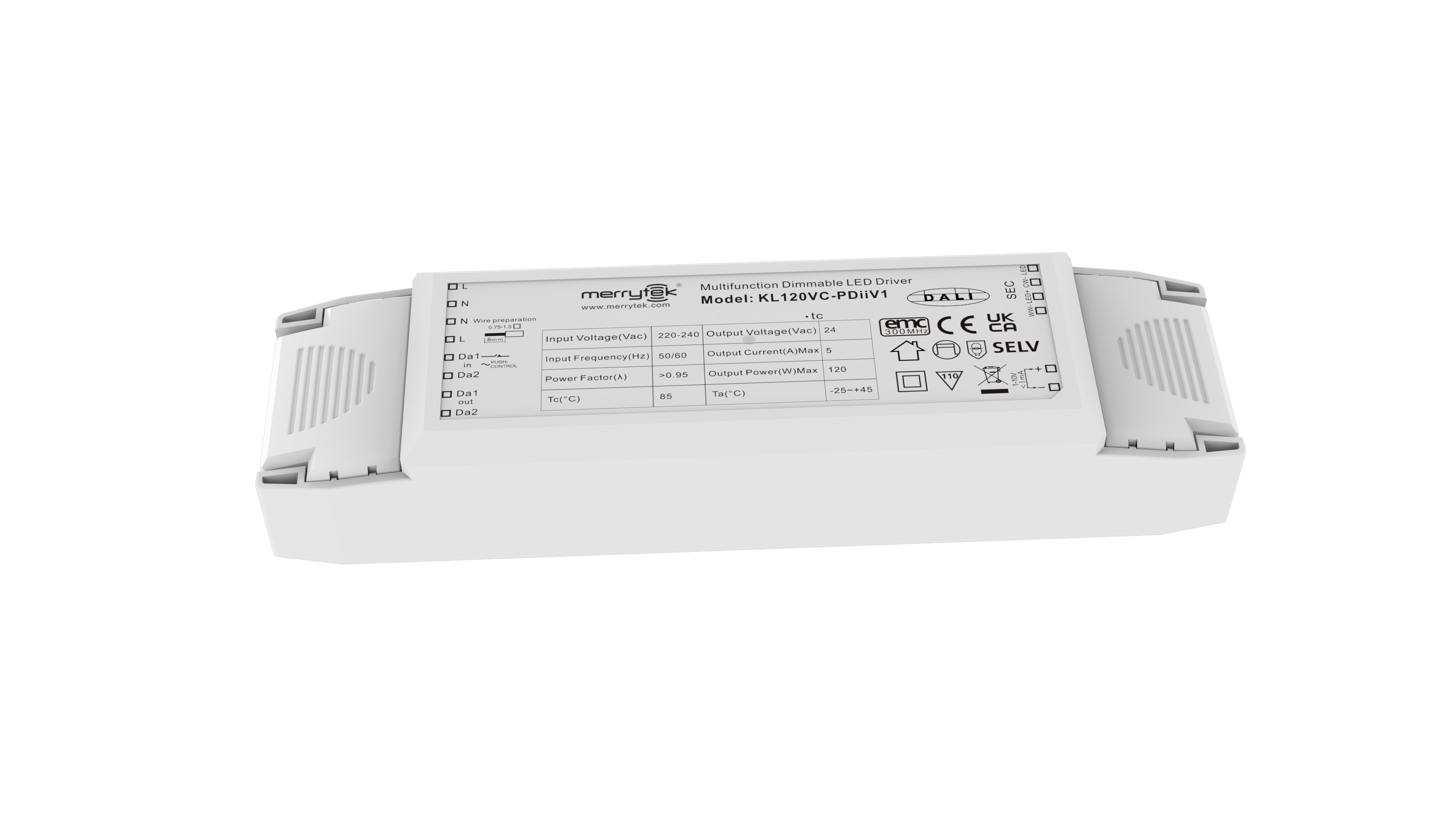 120W constant voltage 24V DALI DT8 dimmable led driver with 5 years warranty
