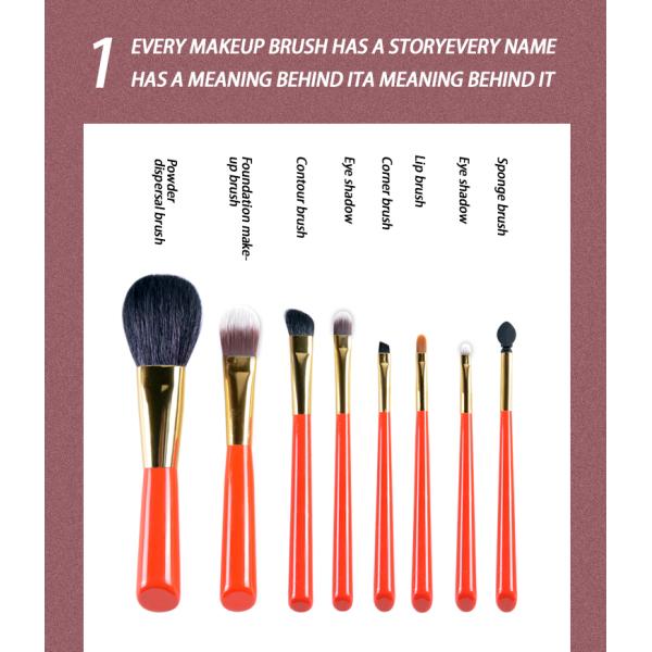 137A10908 Wooden Handle Makeup Brush Small Set 8PCS Portable Makeup Brush Set