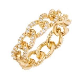 Cheap 925 Sterling Silver Eternity Link Chain Band Women Rings Classic Cuban Style with ZIRCON for sale