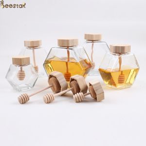 220ML Glass Jam Sauce Clear Honey Jar Hexagon Glass Honey Bottles
