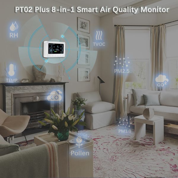 Quality Wi-Fi Air Quality Monitor Detects Pollen, TVOC, CO, CO2, PM2.5, 1.0, Temp. and RH, Air Quality Sensor & IoT Controller for Home wholesale
