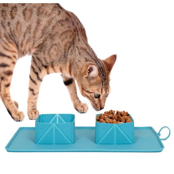 Double Collapsible Dog Bowls Travel Portable With Silicone Mat