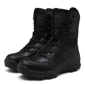 High Quality Leather Combat Tactical Boots Waterproof High Top Black Genuine