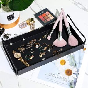 Serve Snacks in Style with this Rectangle Black Metal Tray with Handles 16.7x9.5 inches