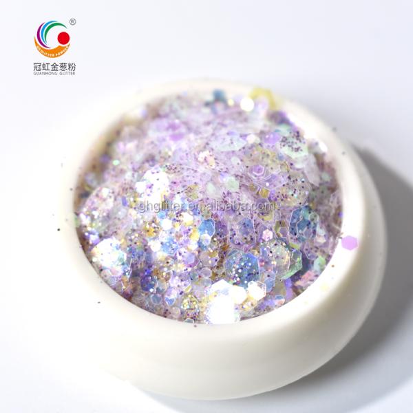 Hexagonal Polyester Chunky Glitter Mix Powder By The Pound Japanese Style Sequin For Body Face