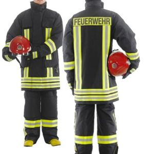 China Double Jacket Fireman Suit Black / Fluorescent Color Waterproof Layer on sale