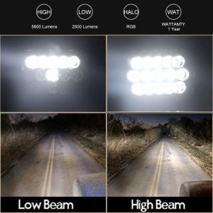 Replace Stock Headlight with RGB Halo H6054 LED Headlight, 5x7(7x6) Rectangle