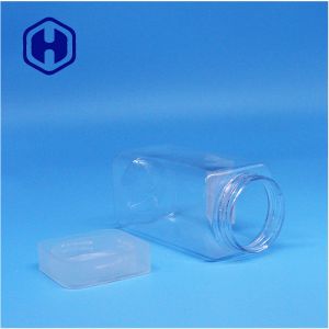 Clear Square Peanut Butter Jelly Tea Leaf Pecan Plastic PET Jars Flat Screw Top