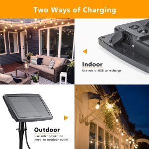 39ft S14 Edison Bulbs Solar Powered Waterproof String Lights