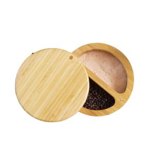 Magnetic Lid Secure Bamboo Box Two Compartments Spices Salt Keeper With Lid