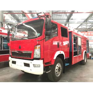 HOWO Red Color Water Tank Fire Truck 4000L Capacity For Road Spraying Multipurpose