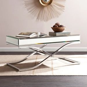 China Luxury mirrored coffee table stanieless steel base glass top console table for hotel home on sale
